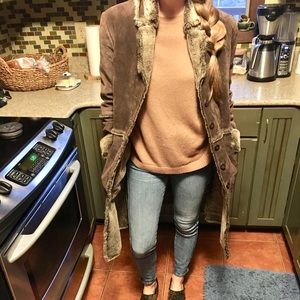 Express suede and faux fur winter coat